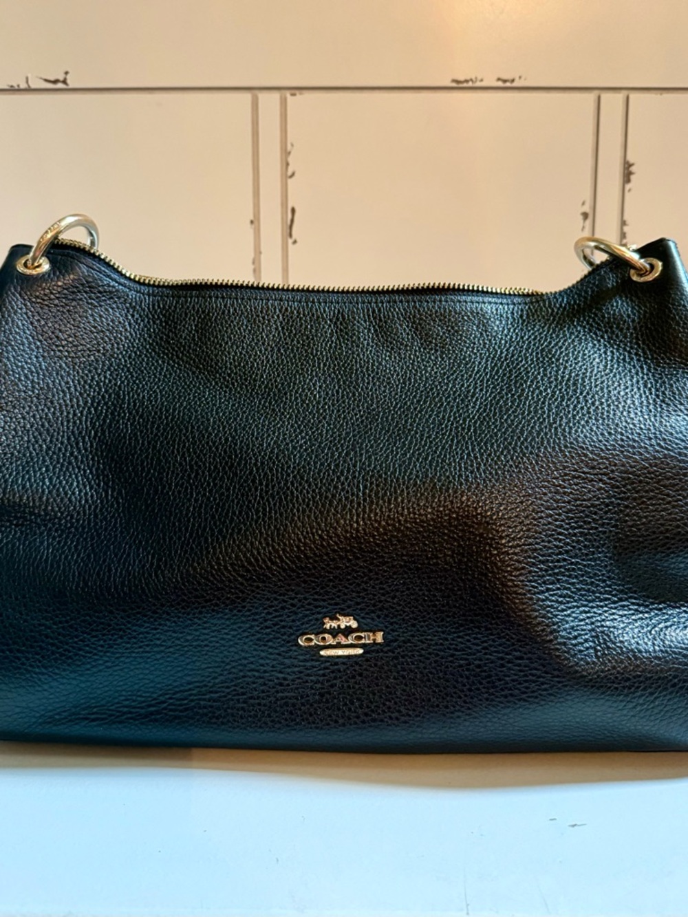 Coach Black Pebbled Leather Shoulder Hobo with Gold Hardware